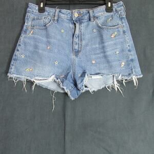 American Eagle Shorts Size 31 Blue High Rise Mom Short Cutoff Denim Flower Child
